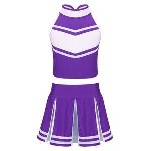 Kinder-Mädchen-Cheerleading-Outfit, Oberteil mit Reißverschluss und plissiertem Cheerleading-Minirock, Kinder-Cheerleader-Kostüm, Tanzkleidungs-Outfit