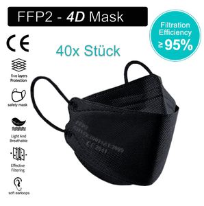 40x FFP2 Mundschutz Maske 4D Gesichtsmaske Fisch Form Maske Fish Shape CE Aufdruck