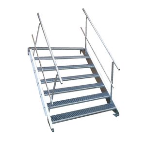 7 Stufen Stahltreppe beidseitig. Geländer Breite 100cm Geschosshöhe 100-140cm