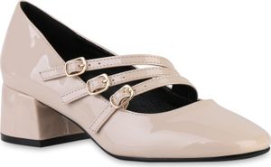 VAN HILL Damen Mary Janes Pumps Klassische Elegante Schuhe 841478, Farbe: Beige, Größe: 40