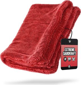 Nuke Guys Gamma Dryer L | Ultra saugstarkes Trockentuch 1400 GSM in Rot 40x60cm | Fusselfrei, abgerundete sanfte Fasern, kratzerfrei, groß | Premium Mikrofasertuch für Auto Motorrad Fahrrad