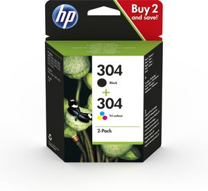 HP 304 2er-Pack Tintenpatrone schwarz / Farbe mit Blisterpackung