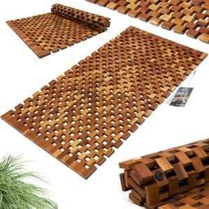 DEUBA® Badematte Holz FSC®-zertifiziertes Akazienholz rutschfest Badvorleger Duschmatte Holzduschmatte Badezimmerteppich Dusch Vorleger Teppich Mosaik