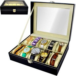Uhrenbox Uhrenkoffer mit abnehmbaren Organizer Leder Schmuck Uhrenschatulle für bis zu 10 Uhren Uhrenkasten  Uhrenkissen aus Kunstleder 1369
