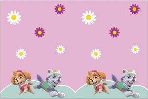 Procos 90278 - Tischdecke Paw Patrol, Skye & Everest, Größe 120 x 180 cm, Tischtuch aus Plastik, Helden auf vier Pfoten, Hunde, Party, Tischdekoration, abwischbar, Rosa, Grün