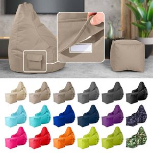 2er Sitzsack Set - Cozy Sitzsack + Cube Hocker - Hellgrau (Taupe)