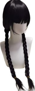 Hochtemperaturfaser, glatt, geflochtene Perücke mit Pony, Film „Wednesday Addams“, Cosplay, Damenperücke, Haarstyling-Tool