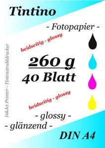 Tintino 40 Blatt Fotopapier DIN A4 260g/m² -beidseitig glänzend-