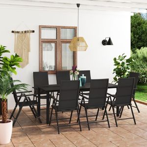 HOMMIE© 9-teilige Gartengarnitur für 8 Personen mit 8 Robustem Stühlen Garten-Essgruppe mit Tisch Schwarz Möbelset