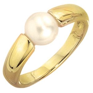JOBO Damen Ring 333 Gold Gelbgold 1 Süßwasser Perle Goldring Größe 56