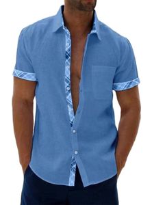 Herren Sommer Bedrucktes Hemden Kurzarm Revershals T-Shirt Hawaii Freizeit Oberteile Blau,Größe XL
