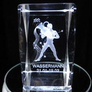 3D Kristallglas Wassermann (21. Jan - 19. Feb) + Drehteller 7-LED