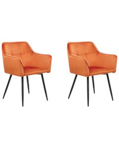 BELIANI Esszimmerstuhl 2er Set Orange Samtstoff mit Schwarzen Metallbeinen Glamourös Modern Wohnzimmer Essbereich Flur Diele Ausstattung Möbel