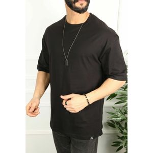 Oversize Herren T-Shirt Long-Tee Basic Shirt Longshirt  Tops Kurzarm Fashion XL Schwarz