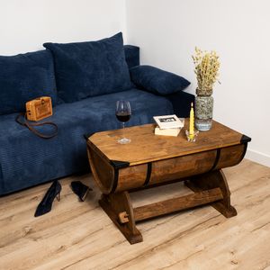 CREATIVE COOPER Eleganter Couchtisch, Kaffetisch, Sofatisch in Fassform mit integriertem Stauraum, 80 x 50 cm