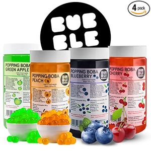 Popping Boba Fruchtperlen für Bubble Tea | Kirsche, Grüner Apfel, Pfirsich, Blaubeere – Packung mit 4 fruchtigen Sorten Tapioka Perlen | Bubble Mania
