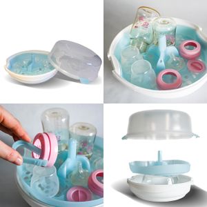 Dr. Schandelmeier Mikrowellen Sterilisator Babyflaschen-Dampfsterilisator mit Zange Vapostar für 6 Babyfläschchen, Farbe:Blau