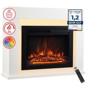 KAMINIO Elektrokamin MATTI - Elektrischer Standkamin mit Heizung, 3D-Flammeneffekt, LED-Ambientelicht, Fernbedienung - Weiß