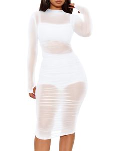 Damen Cocktailkleider See Through Bodysuit Babydoll Transparent Strumpfband Dessous Set 2482 Weiß,Größe M