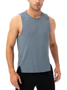 Männer ärmelloses T-Shirt-Training Crew Neck T-Shirt Casual Split Saum Tank Tops,Farbe:Grau Blau,Größe:M
