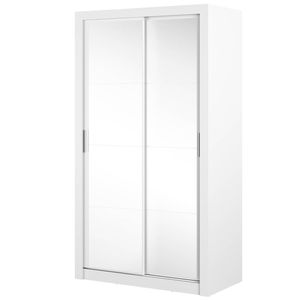 Furniture24 Schwebetürenschrank Kleiderschrank AR-19 ARTI Garderobenschrank Schrank Schiebetür Schiebeschrank mit Spiegel, 2 Kleiderstangen, 5 Einlegeboden Weiß Matt, 120 cm breit