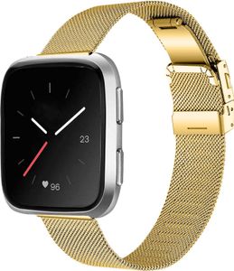 SYSTEM-S Armband Milanaise aus Metall für Fitbit Versa 3 2 Sense Smartwatch in Gelb