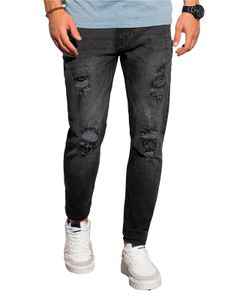 Herren Jeans Hose Denim Regular Slim Fit Jeanshose mit Löchern Washed-Optik 98% Baumwolle 3 Farben S-XXL Schwarz L P1025