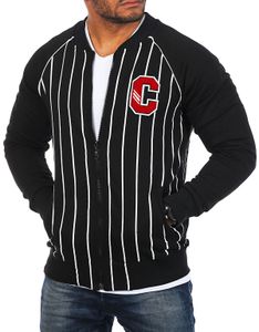 Carisma Herren College Sweatjacke gestreift Collegejacke Zipper Sweatshirt kontrast Look slim 5164, Grösse:L, Farbe:Schwarz