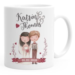 personalisierte Kaffeetasse Tasse Hochzeit Brautpaar Motiv anpassbare Namen Fototasse/Namenstasse personalisierte Geschenke SpecialMe® weiß Keramik-Tasse