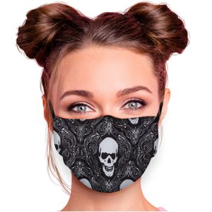 Alltagsmaske Stoffmaske Motiv Mund- Nasenschutz einstellbare Ohrbügel Waschbar Herren Damen verschiedene Designs, Modell wählen:Totenkopf verziert