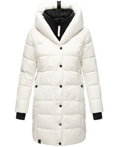 Navahoo Damen Winterjacke Winter Steppmantel Parka Mantel Outdoor Jacke gefüttert Kapuze mit Stehkragen & Doppelverschluss Knutschilein Off White Gr: 42 - XL