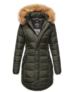 Navahoo PAPAYA Damen Winter Jacke Steppjacke Mantel Parka Kapuze Warm Gefüttert Olive Gr. 42- XL