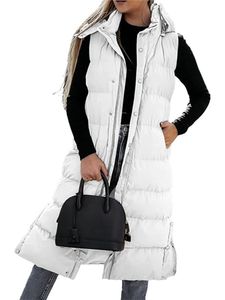 Damen Weste Warme Ärmellose Mantel Lässige Kapuze Verdickte Jacke Mit Kapuze, Farbe:Weiß, Größe:L
