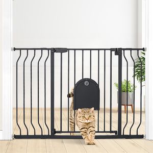 Mřížka na dveře pro psy a kočky PET GATE vnitřní branka, pevná schodišťová branka, 75-123 cm, bez vrtání, černá barva