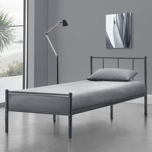 Kovová posteľ 90 x 200 cm Tmavo šedý rám postele Mládežnícka posteľ Oceľový rám Jednolôžková posteľ [en.casa]