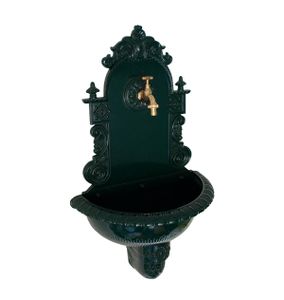 DEGAMO Wandbrunnen Waschbecken TIROL aus Aluguss mit Wasserhahn, Nostalgie Look dunkelgrün