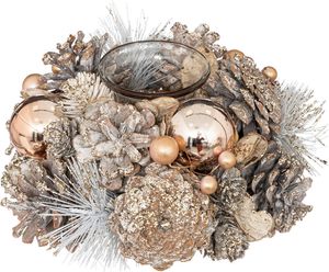 Kerzenhalter mit Zapfen und Christbaumkugeln, goldfarben