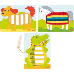 goki 58679 Webbilder Krokodil, Hund, Pferd 16 x 12 cm, Holz, 3 Teile, 7 Farben Wolle, bunt (1 Set)