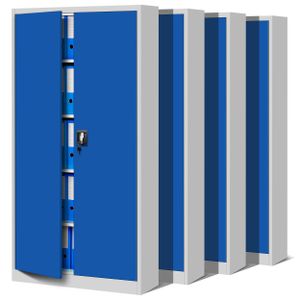 4x Kancelárska skriňa C001 Kartotéka Úložná skriňa Viacúčelová skriňa Kovová skriňa 4 police Práškové lakovanie 185 cm x 90 cm x 40 cm šedo-modrá