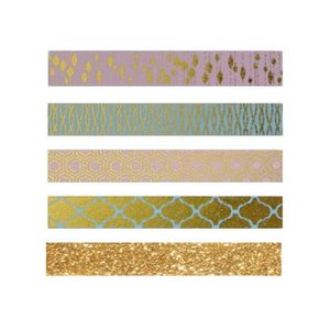 4 Washi Tapes rosa und blau mit goldenen Mustern + Golden glitter band 5 m