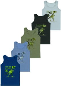 5 Jungen Unterhemden Baumwolle Tank Unterwäsche - T-Rex 128-134