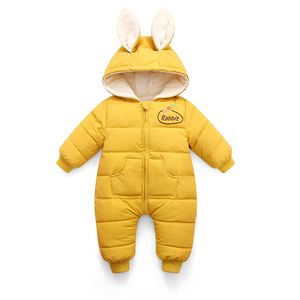 Baby Schneeanzug Winter Strampler Kapuzen Jungen Mädchen Outfits Baumwolle Overall Warmer Langarm Cartoon Kaninchen (Gelb,80cm)