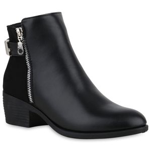 VAN HILL Damen Klassische Stiefeletten Blockabsatz Zipper Booties Schuhe 840726, Farbe: Schwarz, Größe: 38