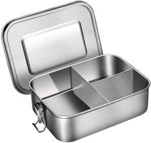 Edelstahl Bento Lunch Box, 1200ml Bento Brotdose für Kinder und Erwachsene, Metall Lunchbox mit 3 Fächern und Silikondichtung,