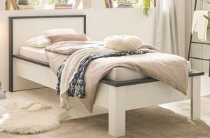 Bett "Stove" in weiß Pinie und anthrazit Landhaus Einzelbett 90 x 200 cm
