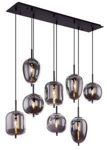 Globo Lighting Hängeleuchte Metall schwarz, matt, Glas, Kabel PVC Schwarz, Höhe kürzbar, 8 Hänger mit unterschiedlichen Gläser, LxBxH: 940x340x1200mm, exkl. 8x E14 40W 230V