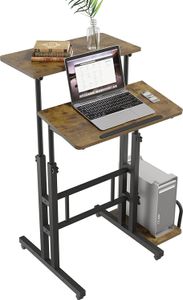 Iropro Stehpult Höhenverstellbar Sitz-Steh-Schreibtisch, Computertisch mit Rollen, Mobile Workstation mit neigbar Tischplatte, PC Tisch für Zuhause