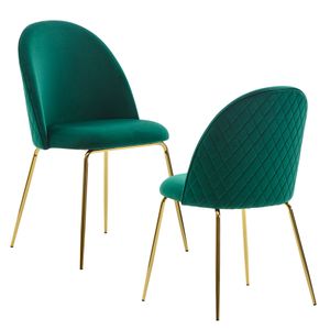 FineBuy Designová jídelní židle sada 2 sametově čalouněných, kuchyňská židle látka se zlatými nohami, skandinávská skořepinová židle, čalouněná židle se sametovým potahem