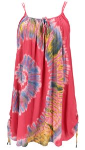 Plus Size Batik Tunika, Strandkleid, Tunika für Starke Frauen - Himbeerrot, Damen, Mehrfarbig, Viskose, Kleider