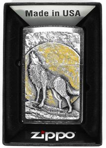 Zippo 200 Wolf und Mond verchromte winddichte hellere